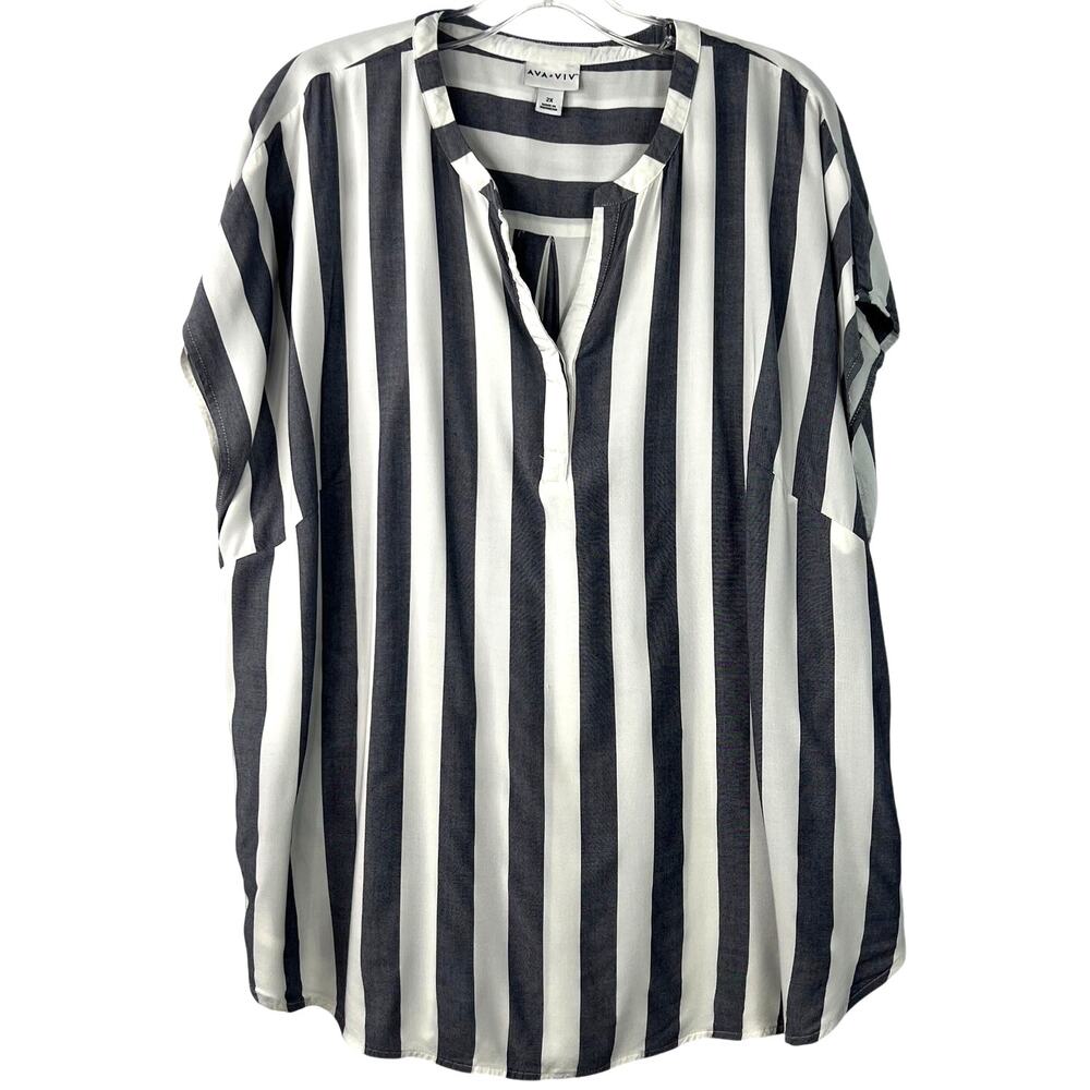 Ava & Viv Women's Tunic Top Gray and White Stripe Print Minimalist Plus Size 2X